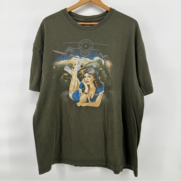 Harley-Davidson Other - Harley Davidson T-Shirt Men's 2XL Army Green Graphic Pin-Up Daytona Beach, FL
